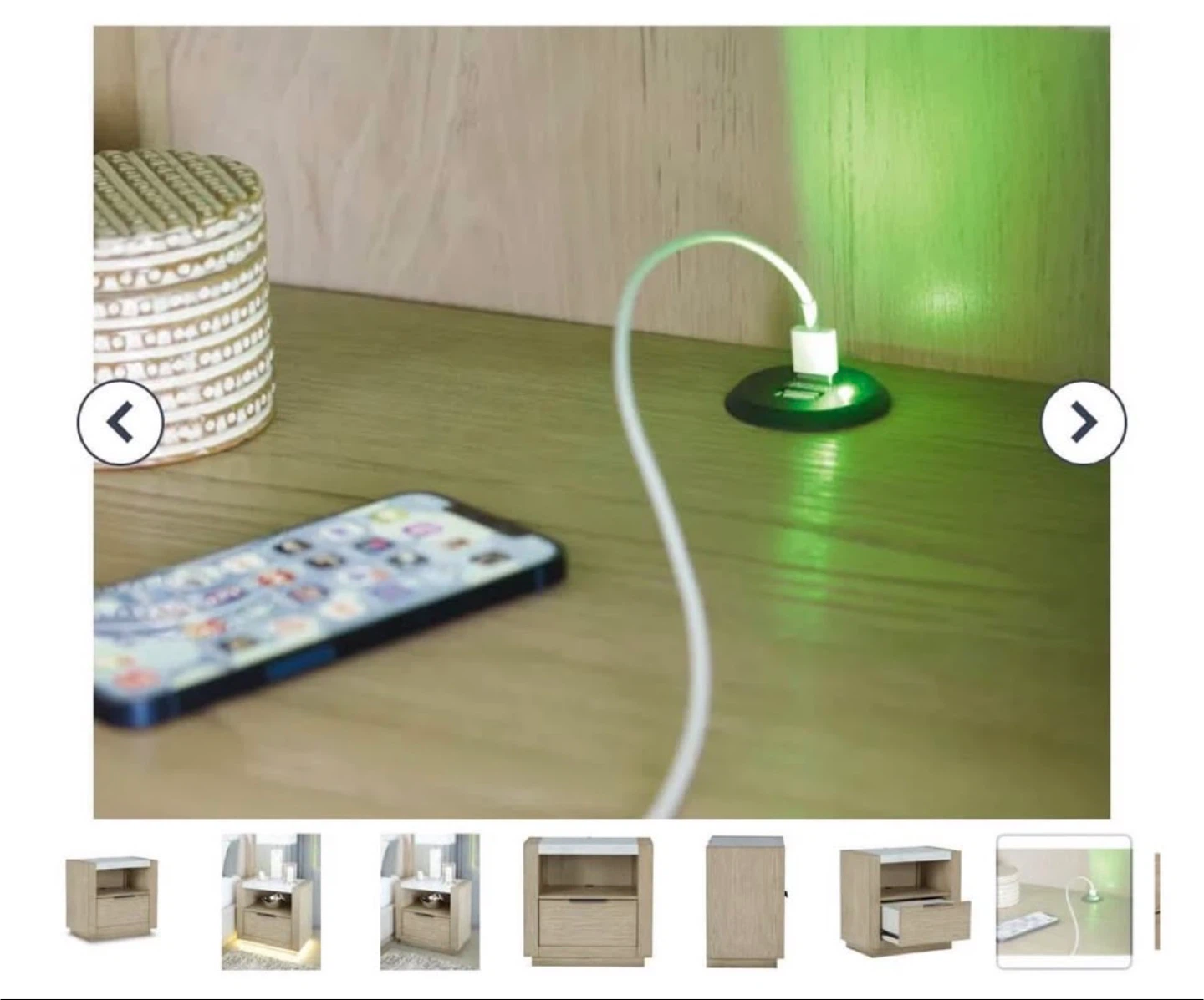 Wooden Nightstand with White Marble Top and LED Lighting - photo 5
