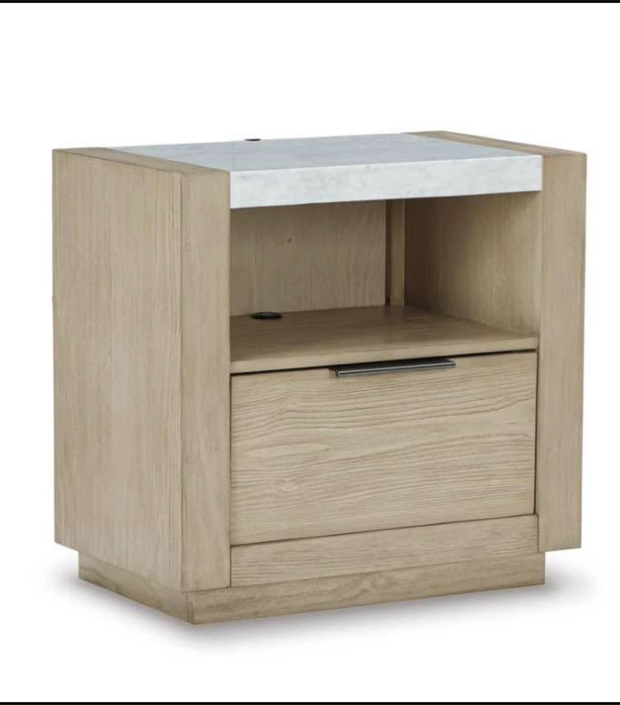Wooden Nightstand with White Marble Top and LED Lighting