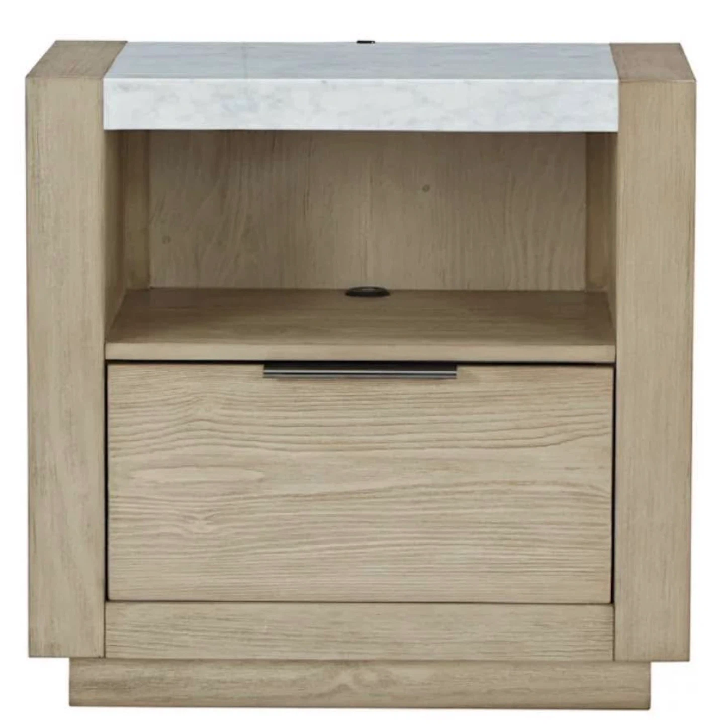 Wooden Nightstand with White Marble Top and LED Lighting - photo 3