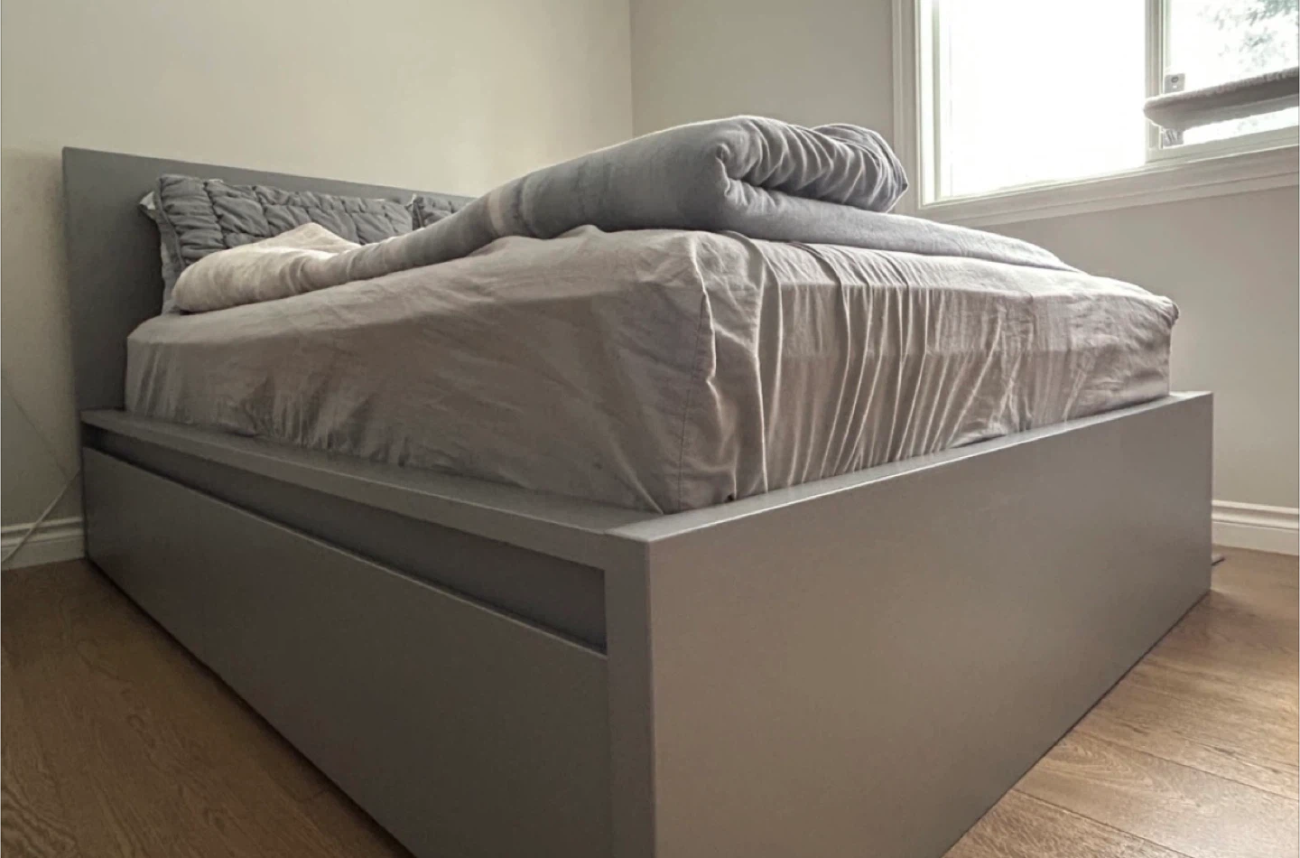 Grey Platform Bed Frame with Storage Drawers