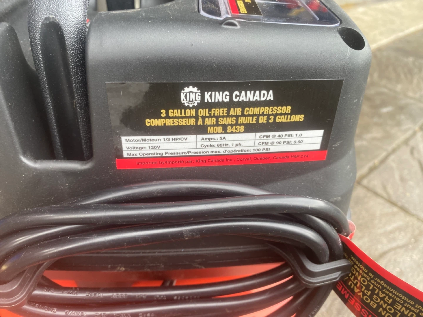 King Canada 3 Gallon Oil-Free Air Compressor - photo 5