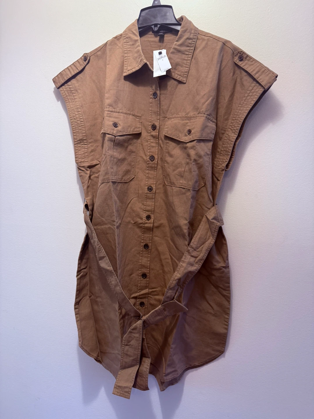 BANANA REPUBLIC Linen Blend Shirt Dress - Tan - Medium
