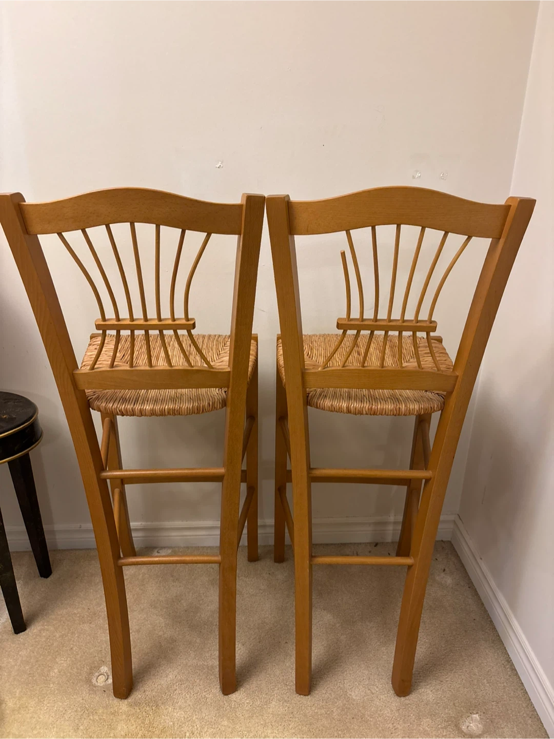 Pair of Wooden Bar Stools with Woven Seats - photo 3