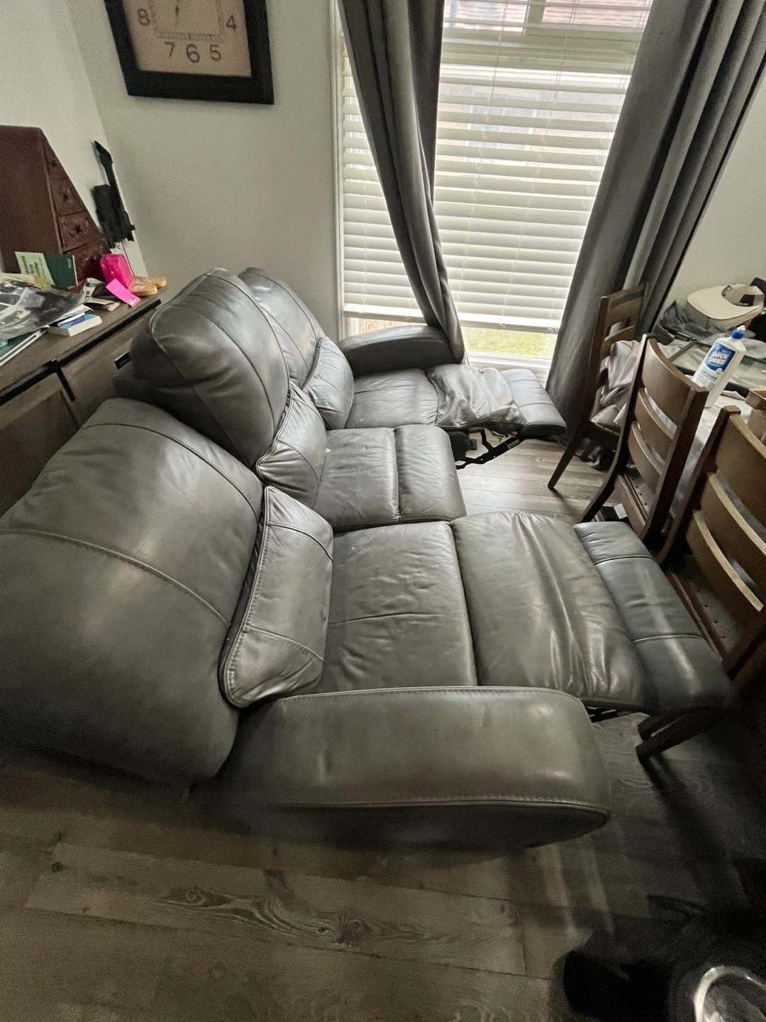 Grey Leather Power Reclining Sofa - photo 3