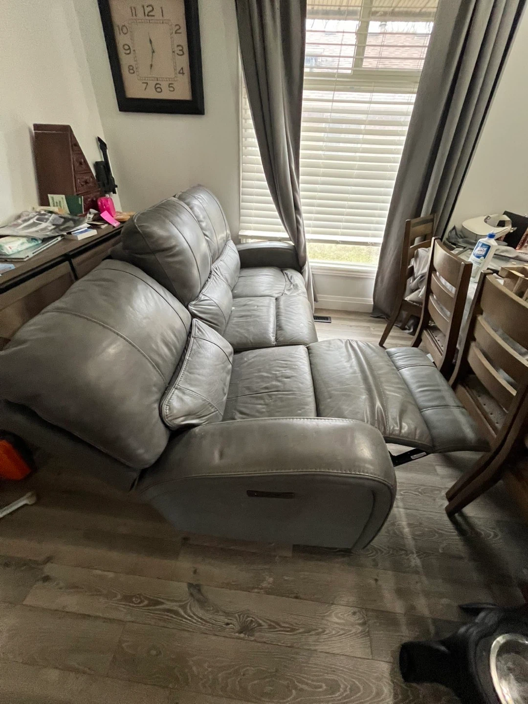 Grey Leather Power Reclining Sofa