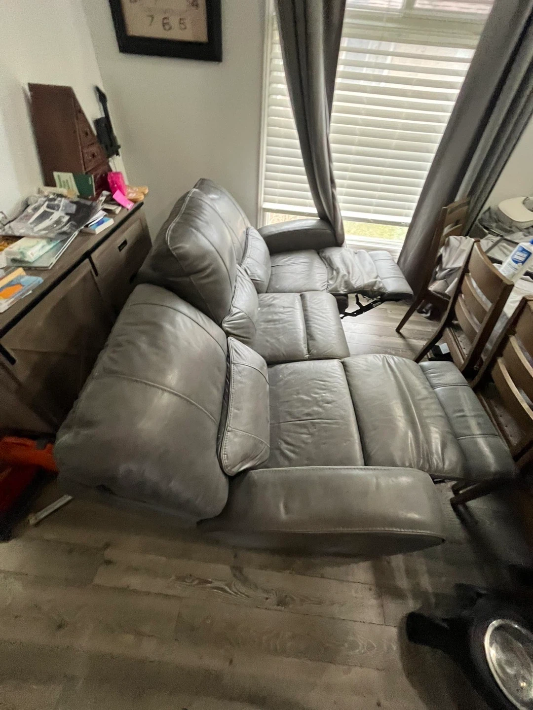 Grey Leather Power Reclining Sofa - photo 4