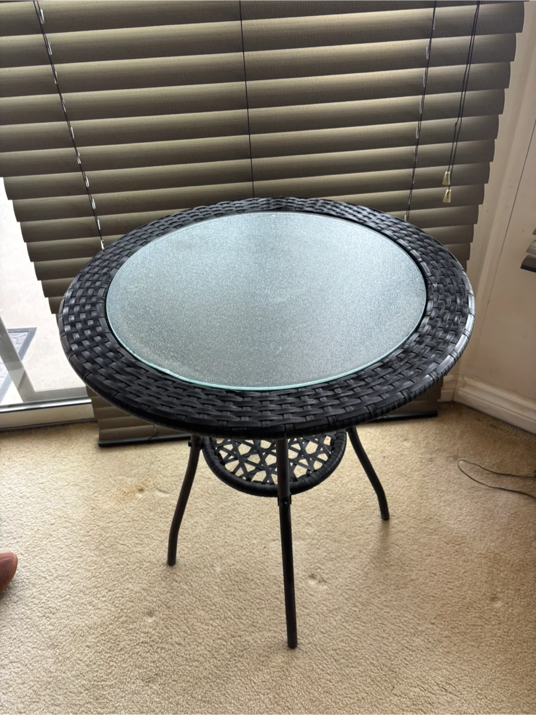 Round Wicker Patio Table with Glass Top - photo 2