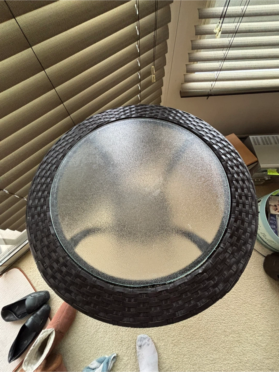 Round Wicker Patio Table with Glass Top - photo 4