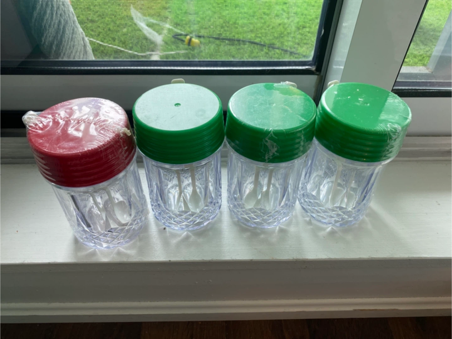 Set of 4 Small Clear Plastic Jars with Spoons
