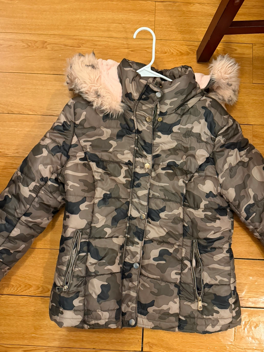 Pellini Safira Fashion Camo Puffer Jacket with Fur Trim Hood