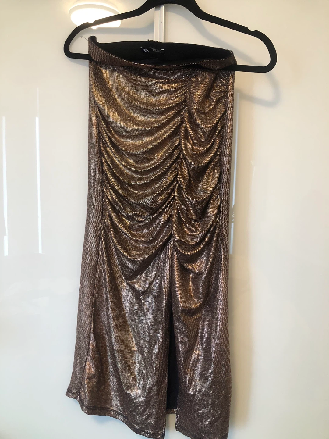 ZARA Ruched Metallic Skirt