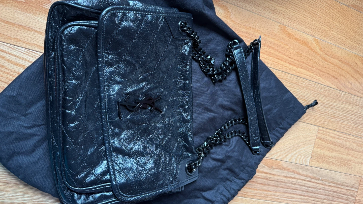 Saint Laurent Black Leather Shoulder Bag with Chain