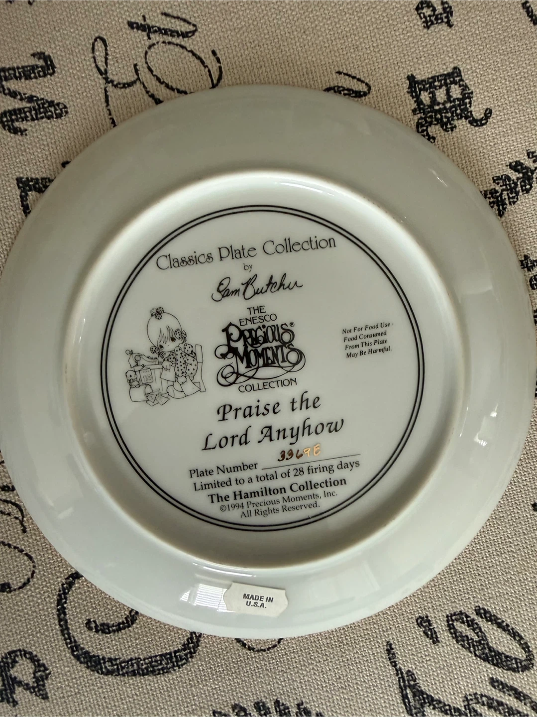 Precious Moments Plate  – Praise the Lord Anyhow” 1994 - photo 2