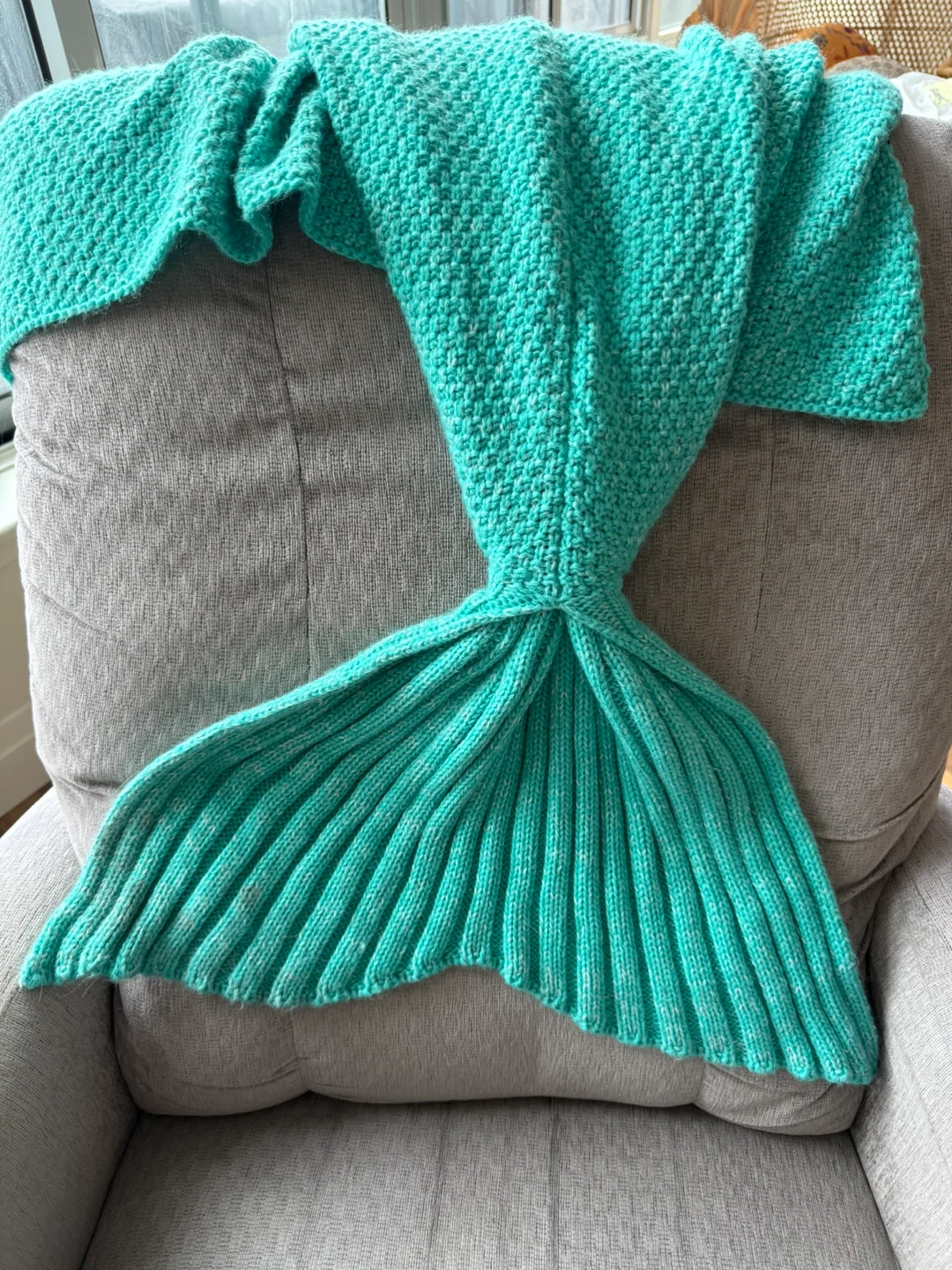 Teal Mermaid Tail Knit Blanket