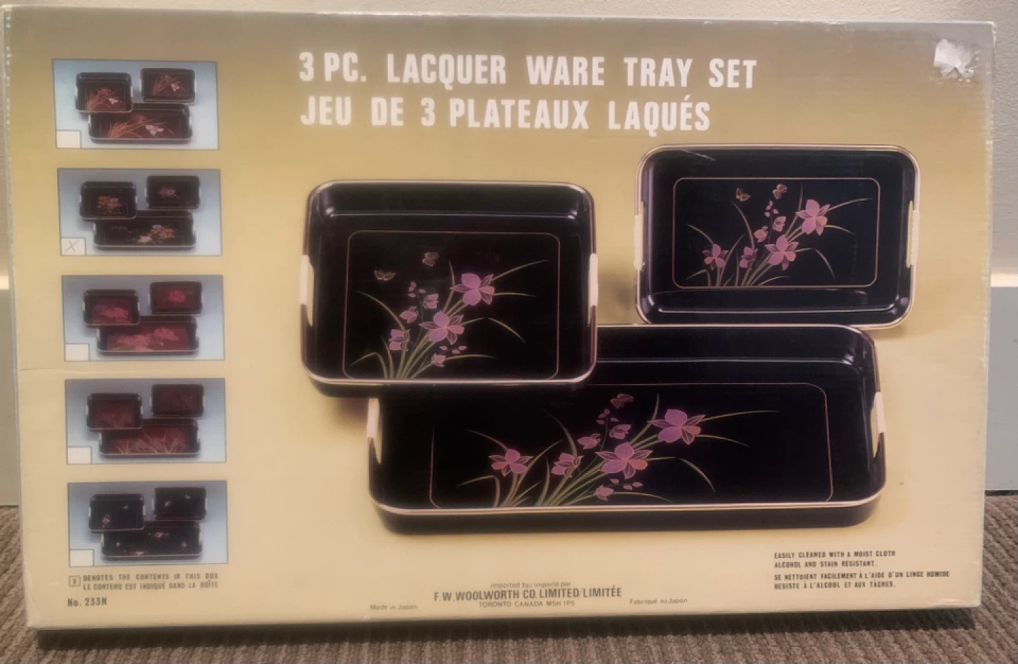 Vintage Black Lacquer Floral Serving Trays 3 PC Set - photo 5