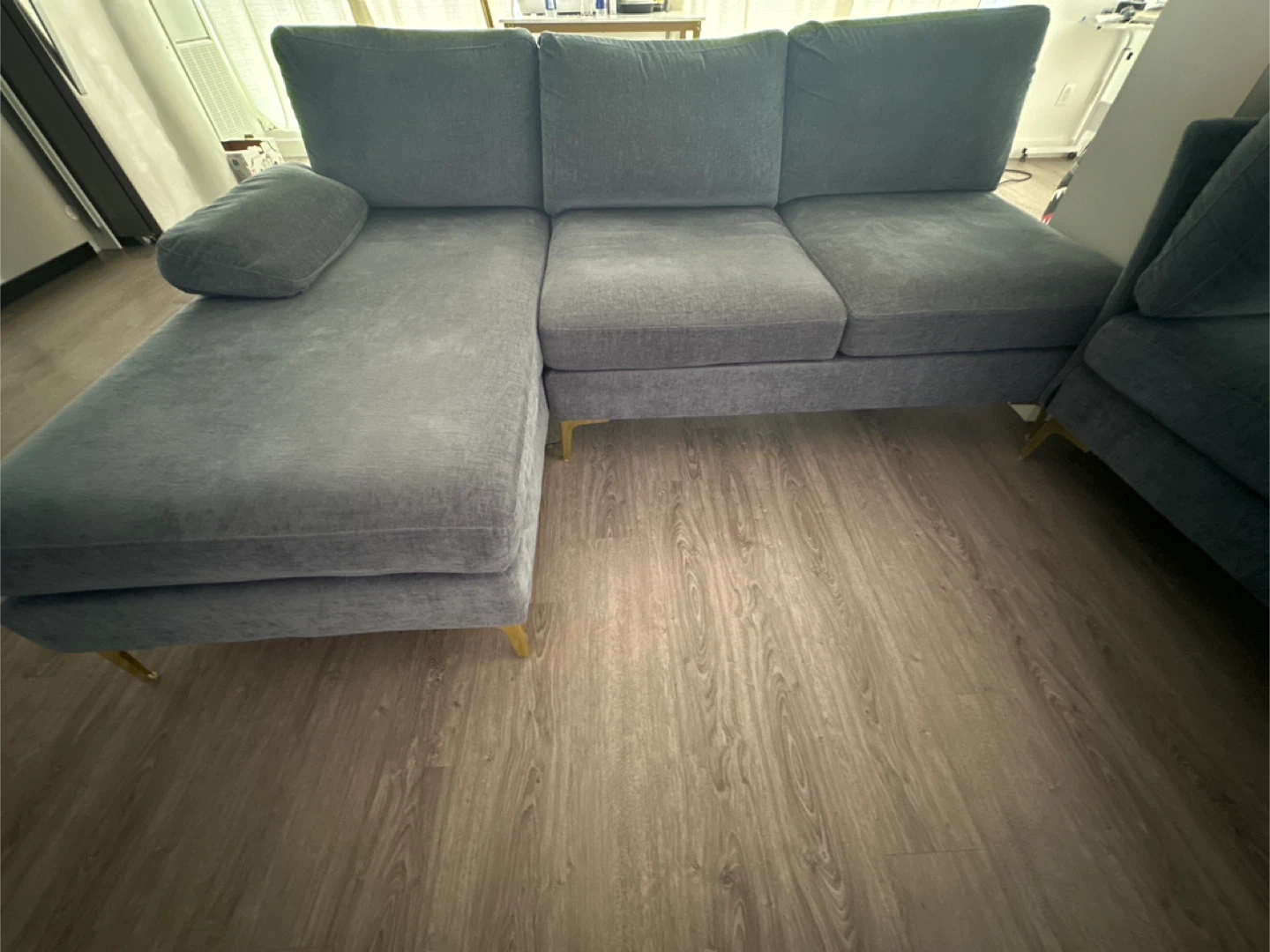 Grey Sectional Sofa with Gold Legs