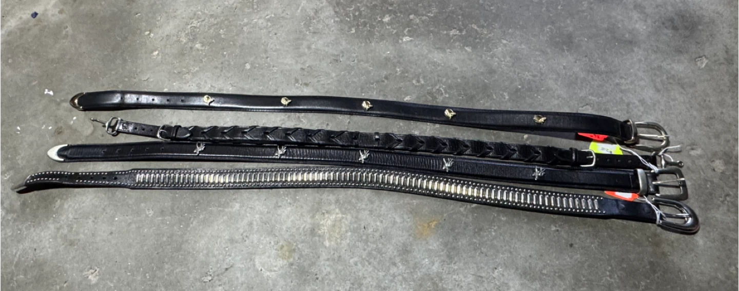 Assorted Black Leather Belts with Buckles