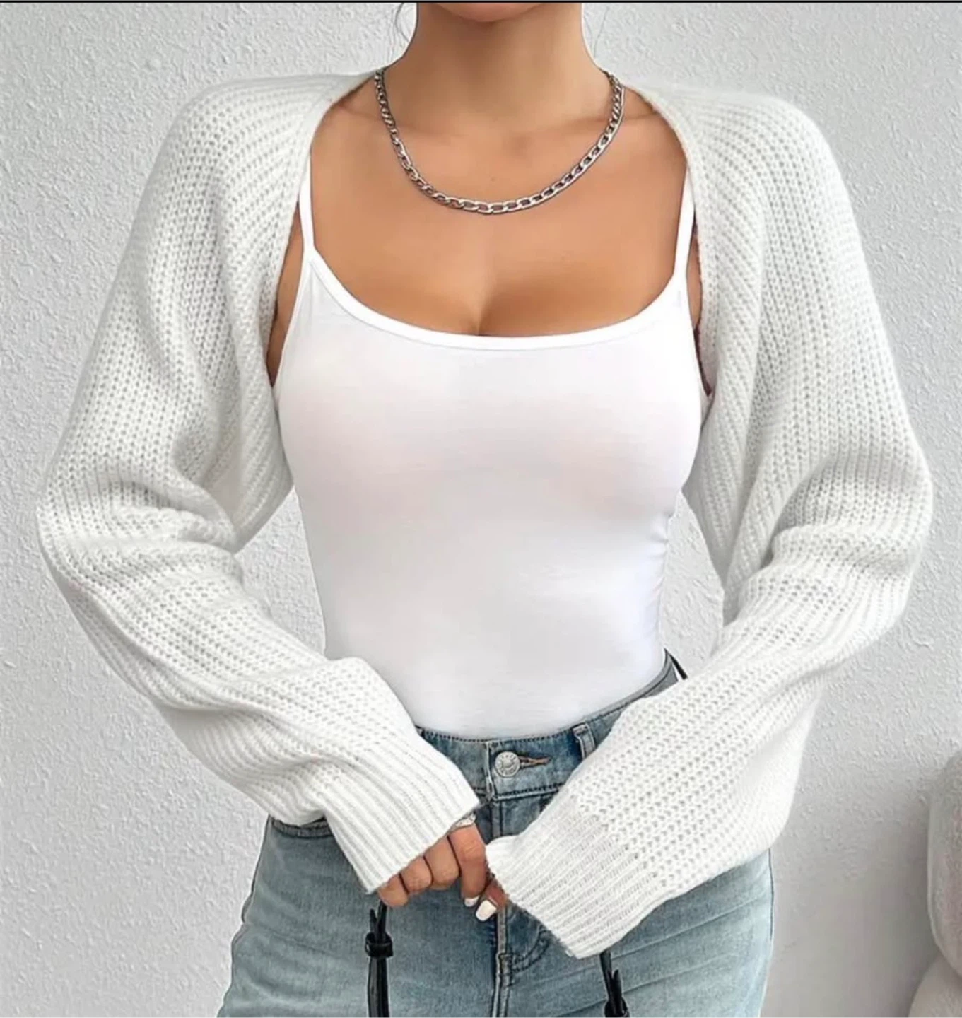 White Cropped Knit Sweater