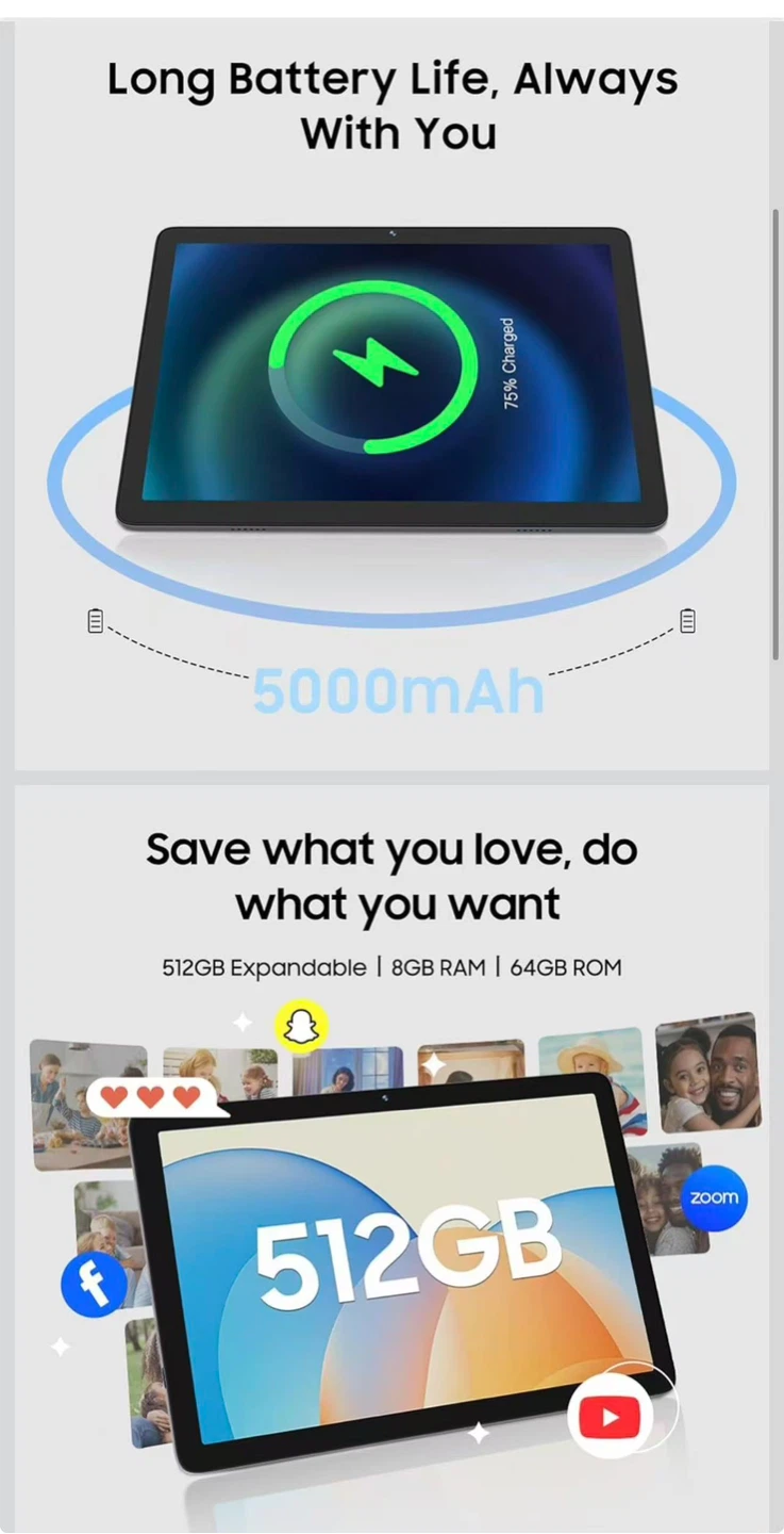 Tablet 10.1" Android 14 8GB RAM 64GB ROM - photo 2