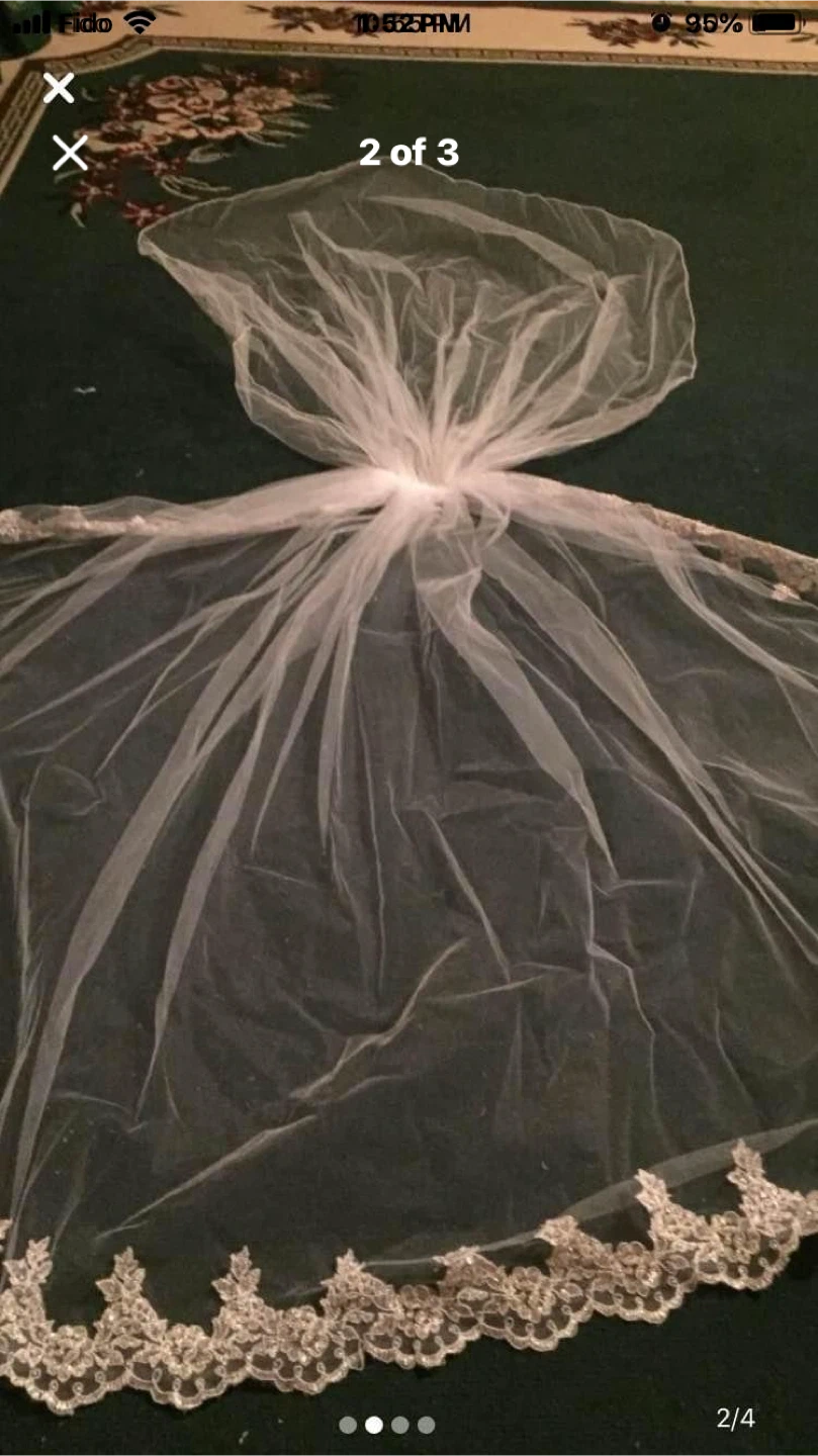 White Wedding Veil with Lace Trim