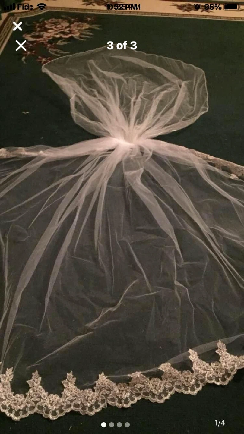 White Wedding Veil with Lace Trim - photo 2