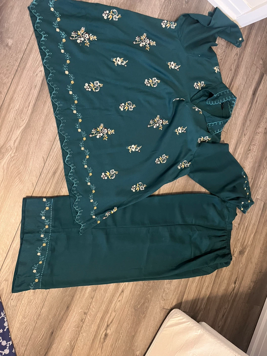 Teal Embroidered Shalwar Kameez Set - photo 3