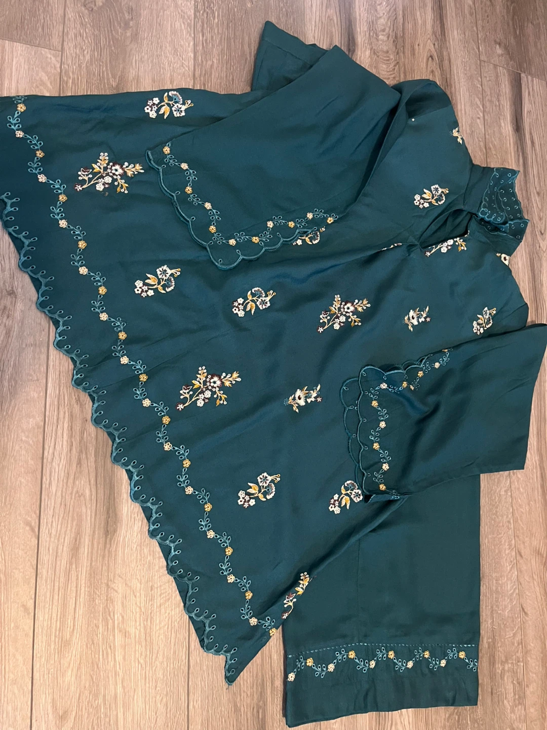 Teal Embroidered Shalwar Kameez Set - photo 2