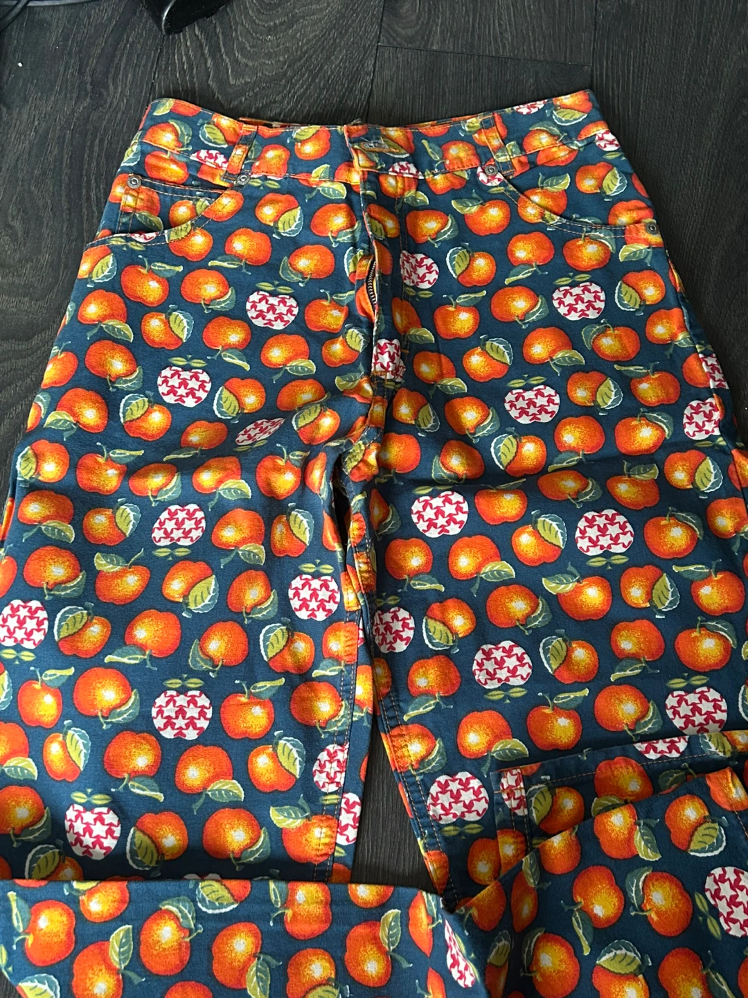 High-Waisted Orange and Apple Print Jeans