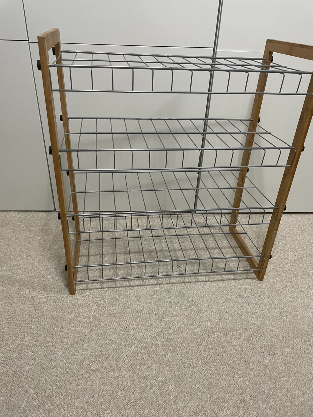 Wooden Frame 4-Tier Wire Shelf Unit