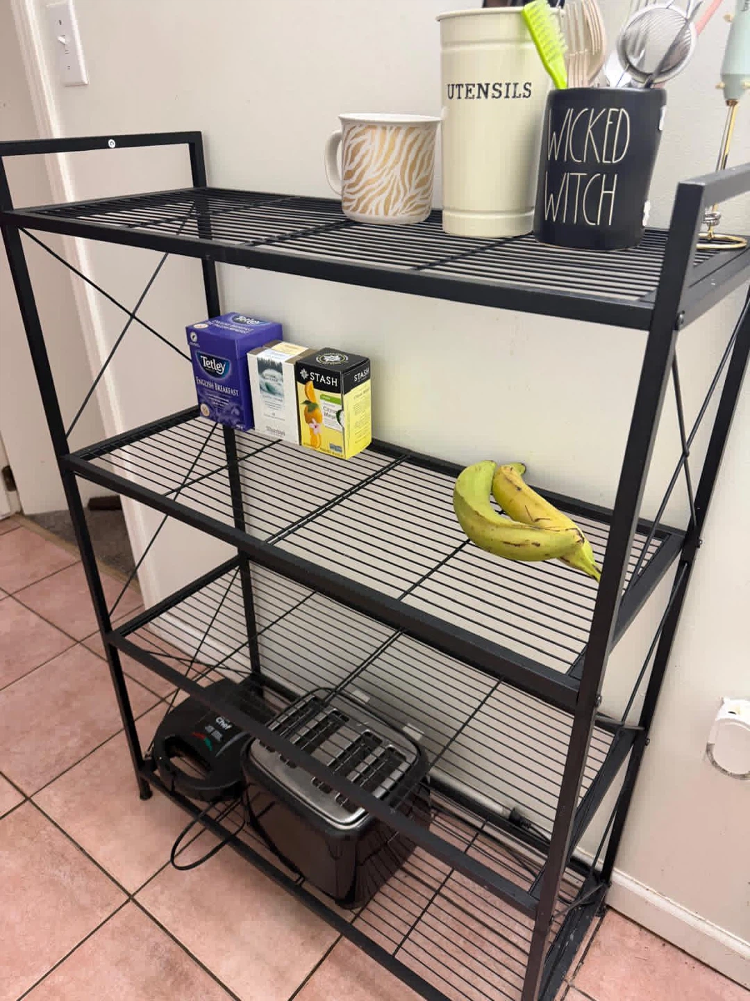 Black Metal 4-Tier Folding Shelf Unit
