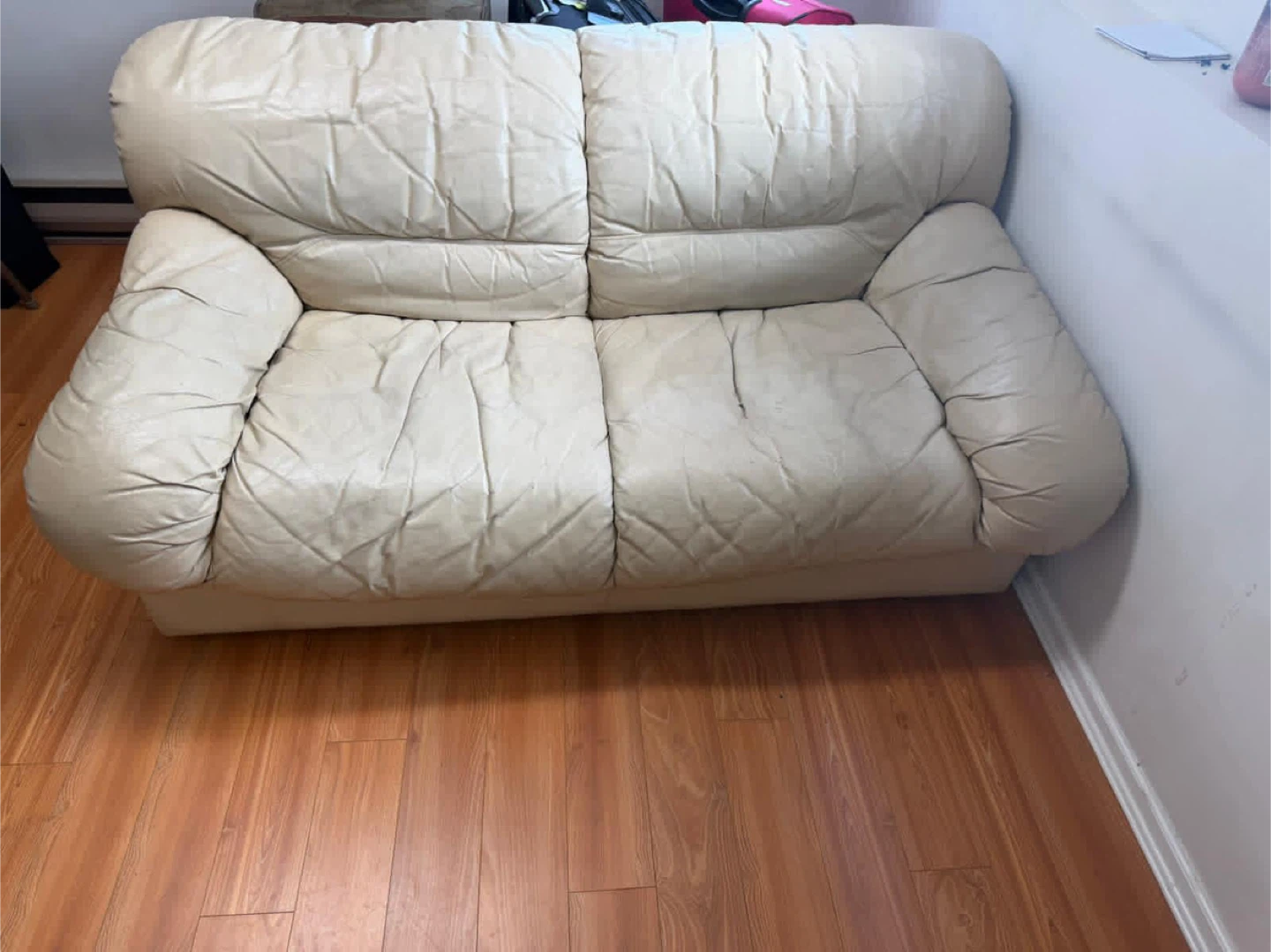 Cream Leather Loveseat Sofa