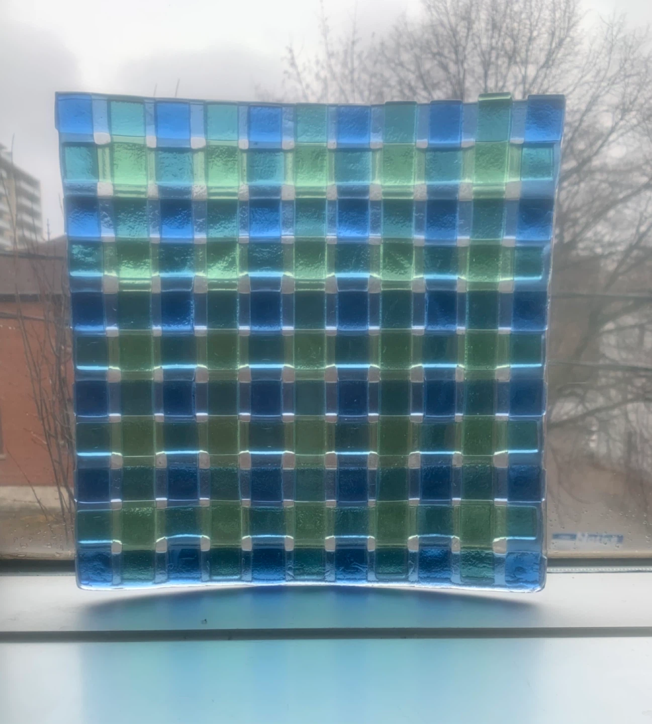 Blue Green Woven Glass Decorative Platter