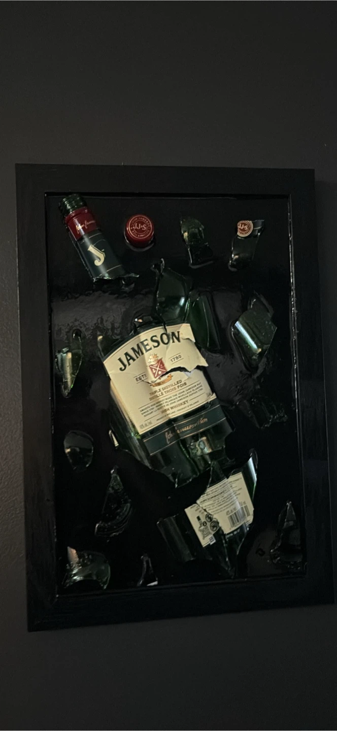 Framed Jameson Irish Whiskey Broken Bottle Art