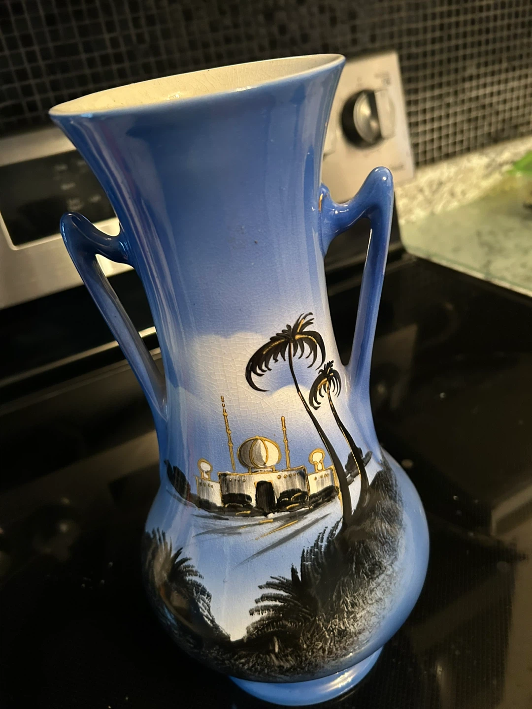Blue Decorative Vase with Landscape Scene