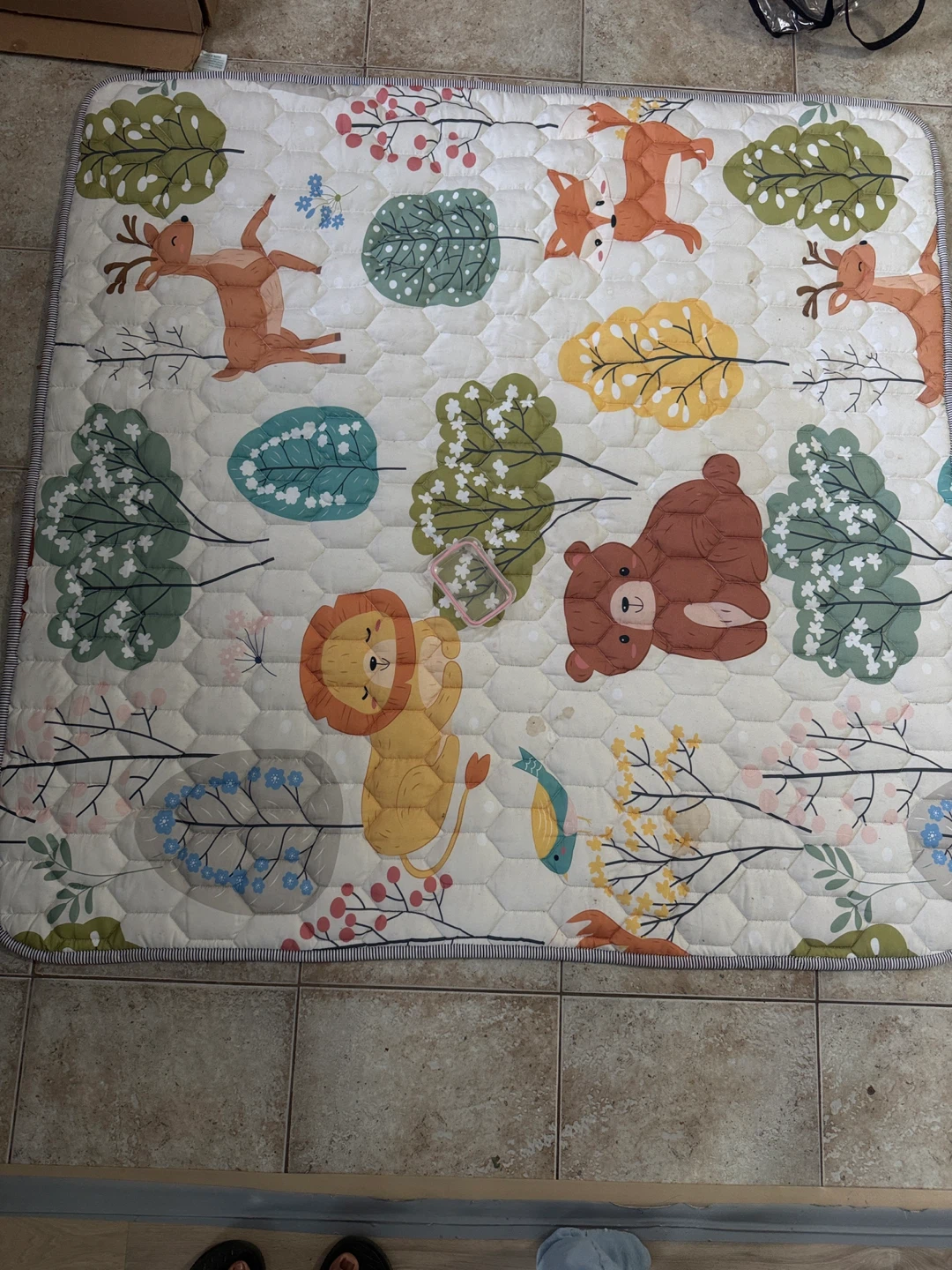 Quilted Play Mat with Forest Animals Design