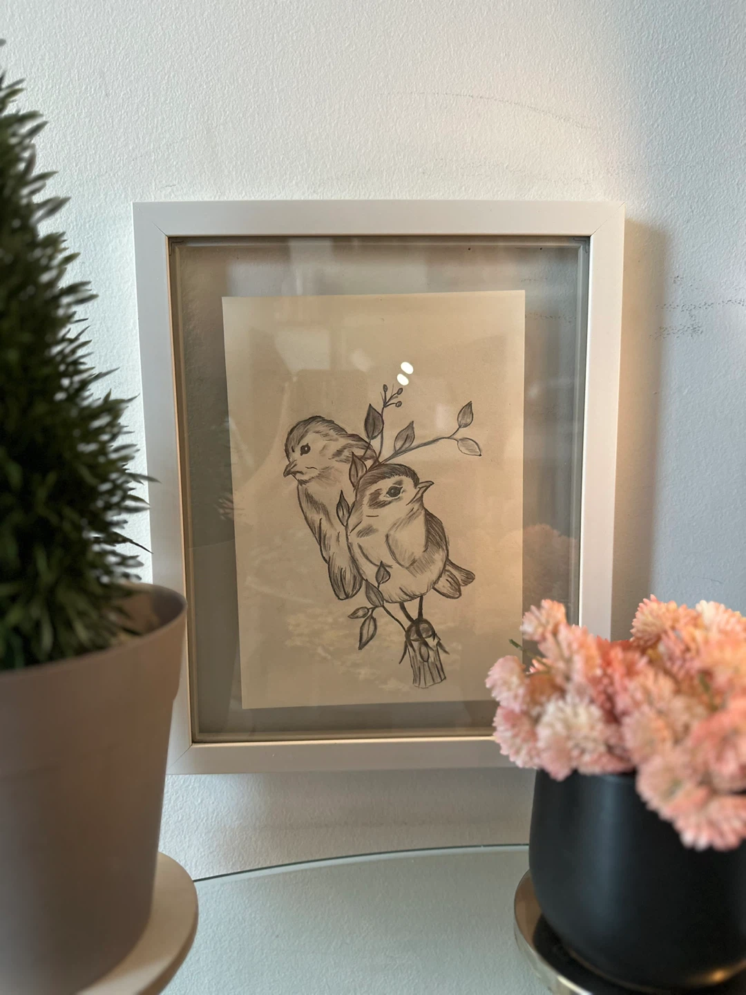 Framed original artwork of two birds