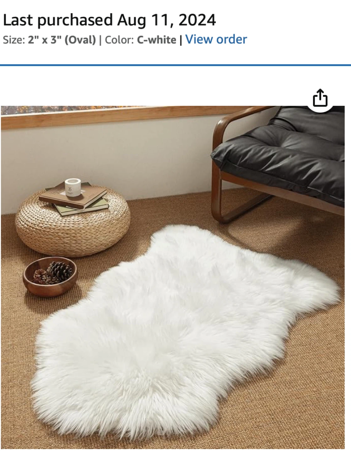 Faux Fur Rug 2" x 3" C-White