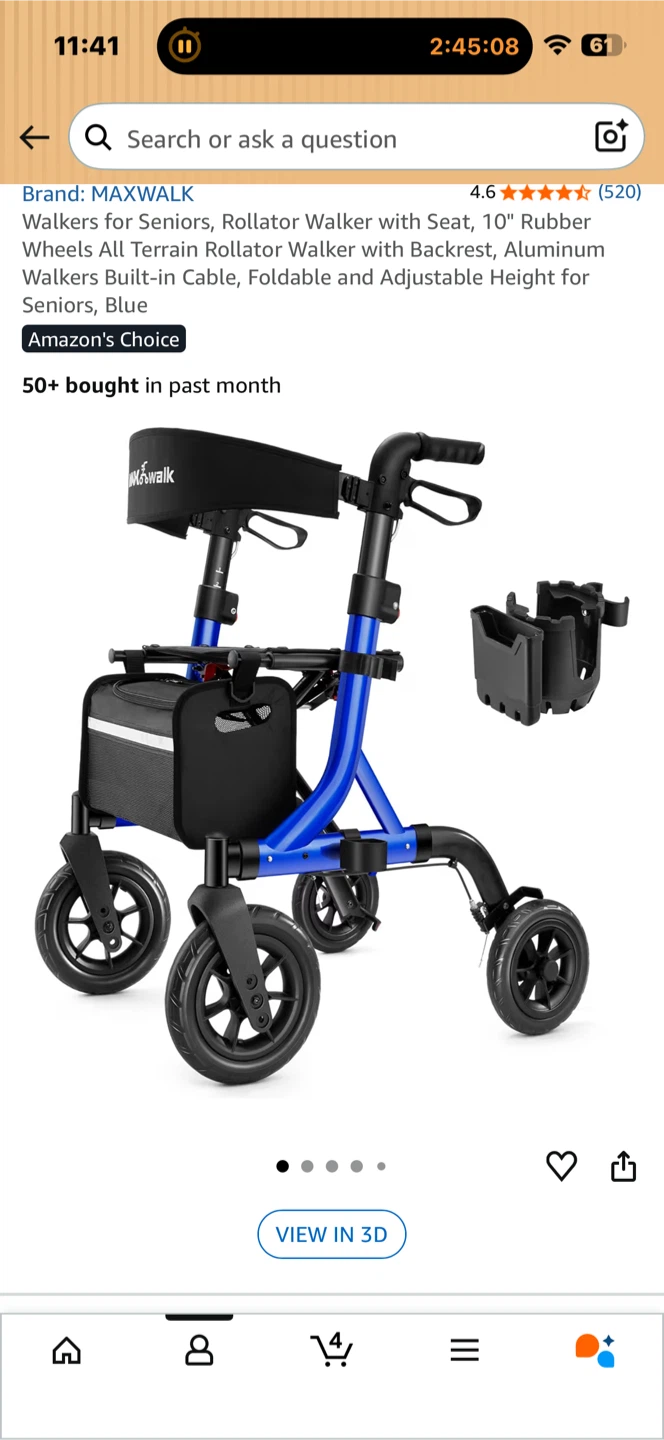 MAXWALK Rollator Walker with Seat and Bag