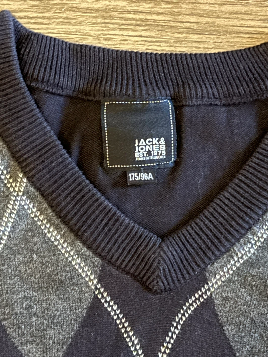 Jack & Jones Argyle V-Neck Sweater - Navy/Grey - Size 175/96A - photo 5
