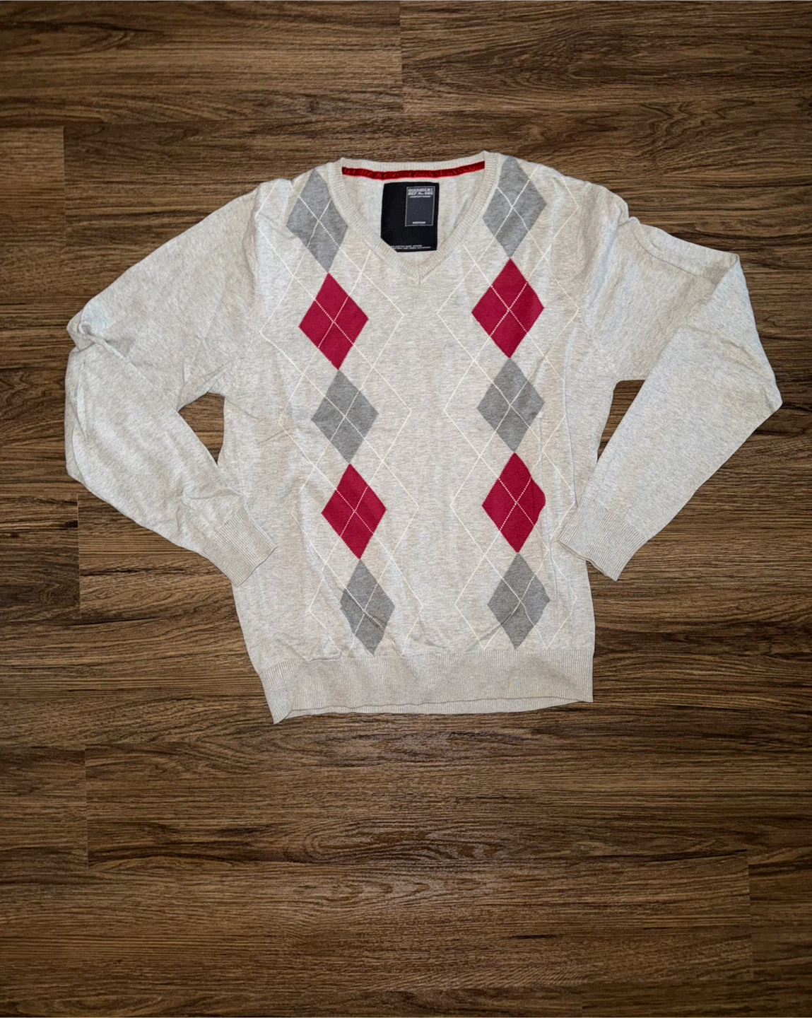 DISSIDENT Argyle V-Neck Sweater - Medium