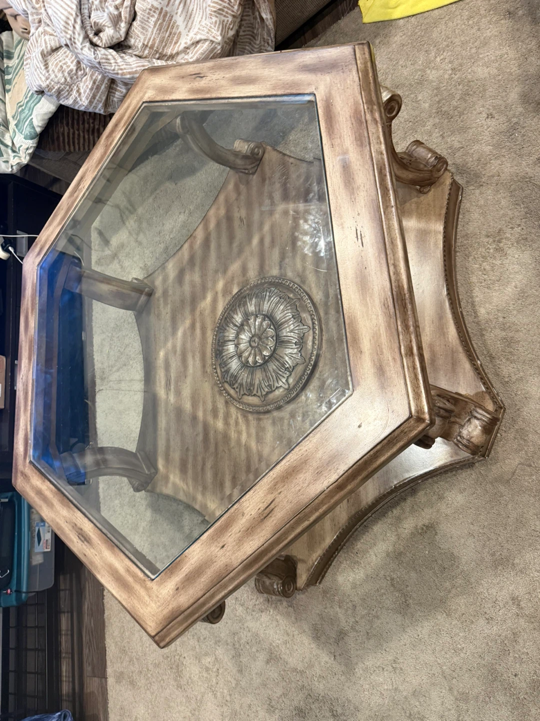 Hexagonal Coffee Table with Glass Top