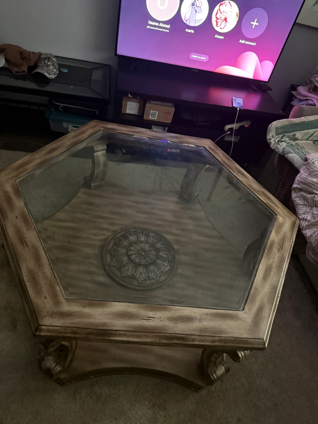 Hexagonal Coffee Table with Glass Top - photo 2