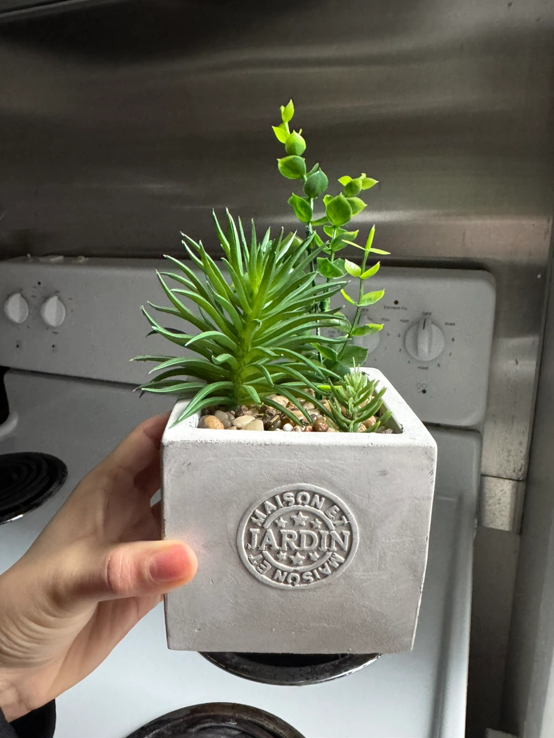 2x Maison et Jardin Faux Succulent Plant in Concrete Pot