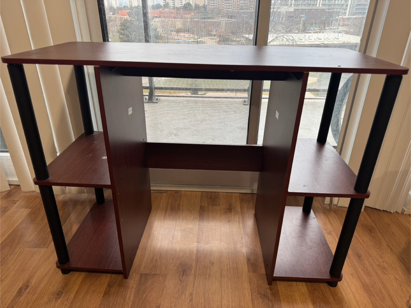 Dark Wood Computer Desk with Shelves