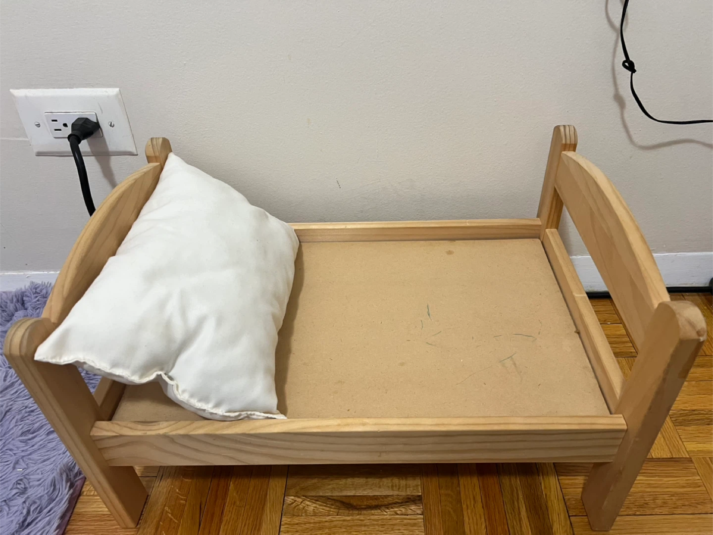 Wooden Doll Bed with Pillow