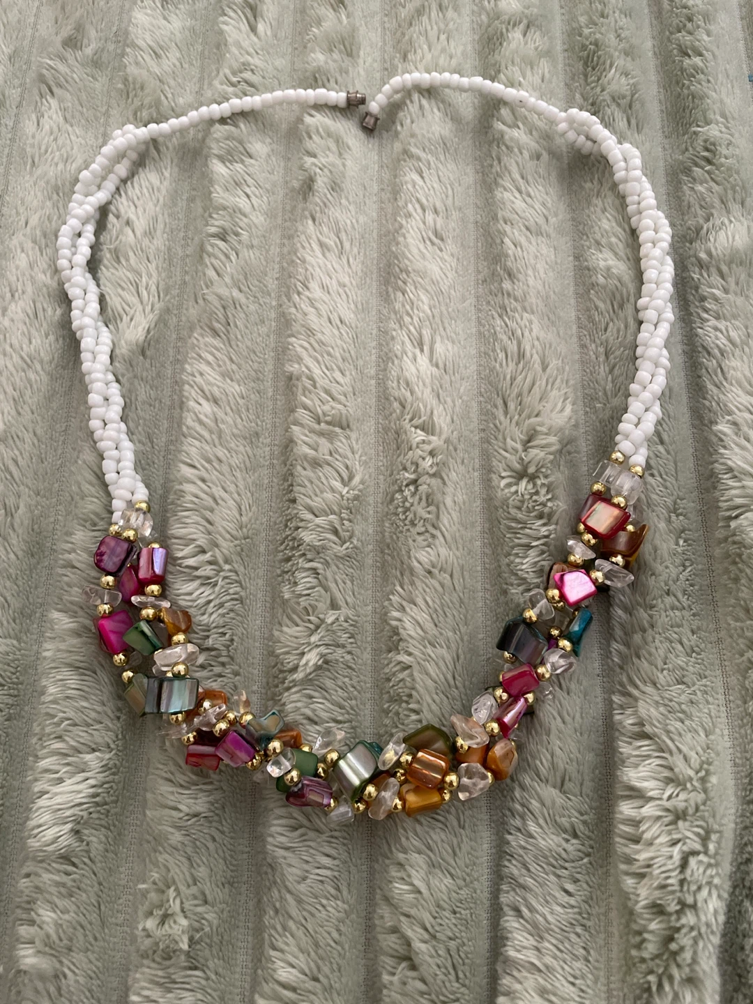 Multi-color Stone and White Beaded Necklace