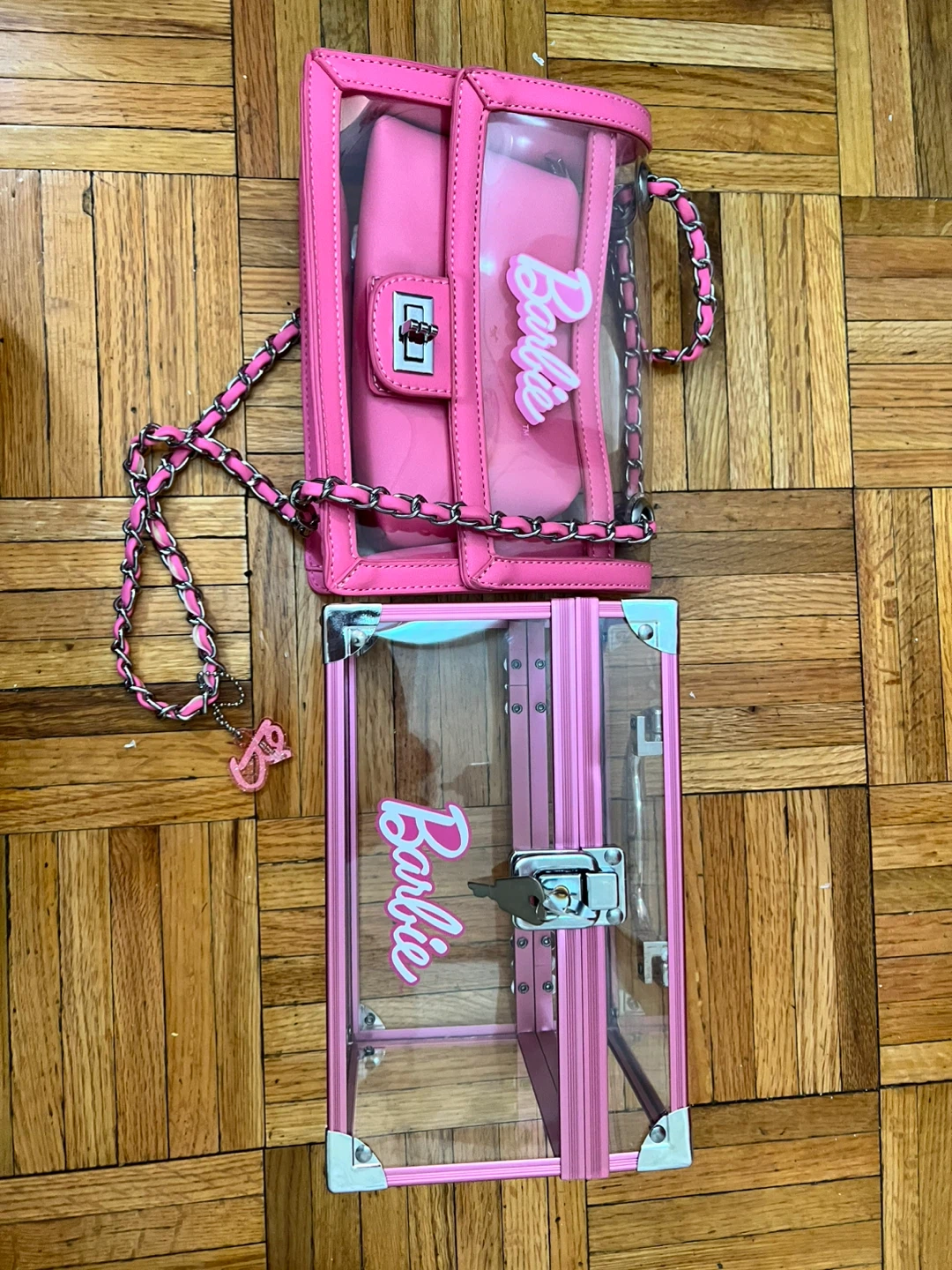 Barbie Pink Clear Crossbody Bag and Matching Train Case