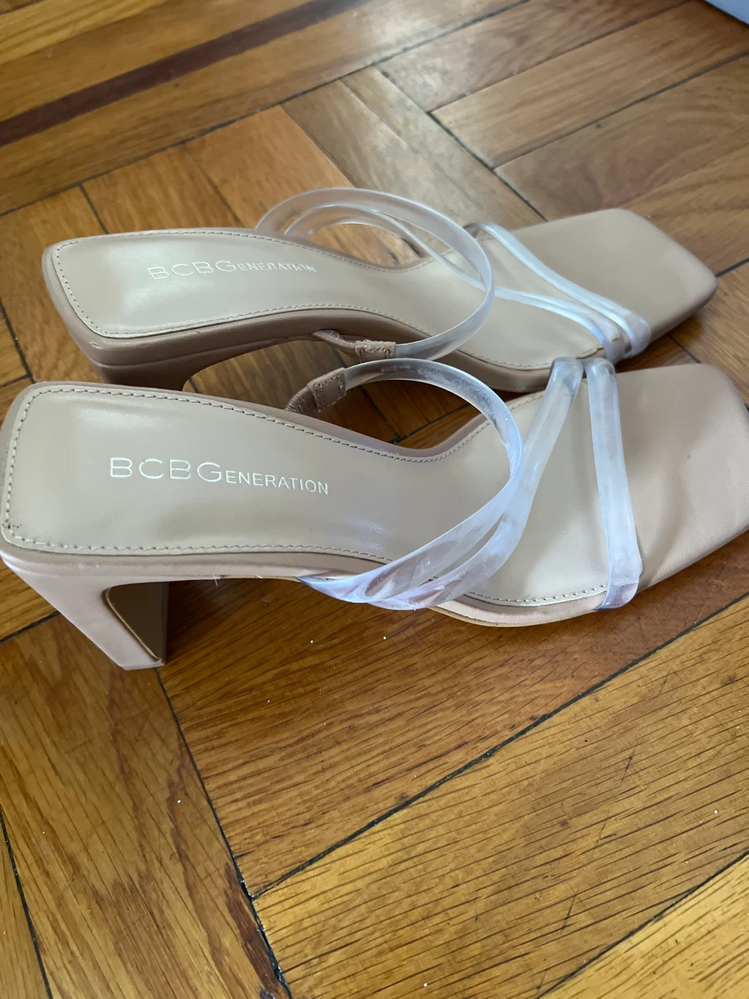 BCBGeneration Women's Tan Clear Strap Block Heel Sandals - photo 3