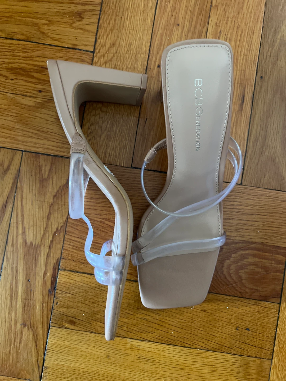 BCBGeneration Women's Tan Clear Strap Block Heel Sandals - photo 2