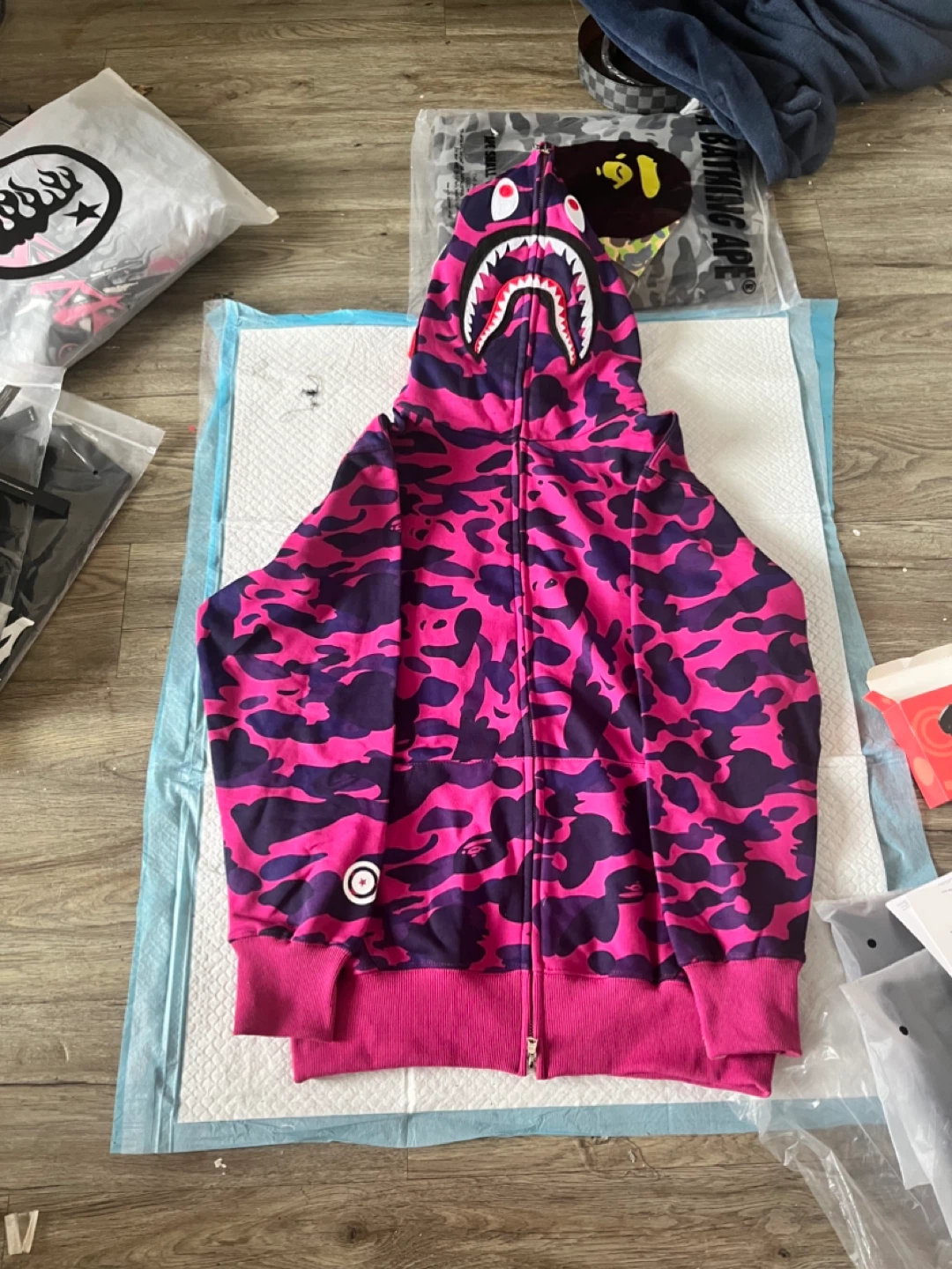 BAPE Shark Full Zip Hoodie Pink Camo